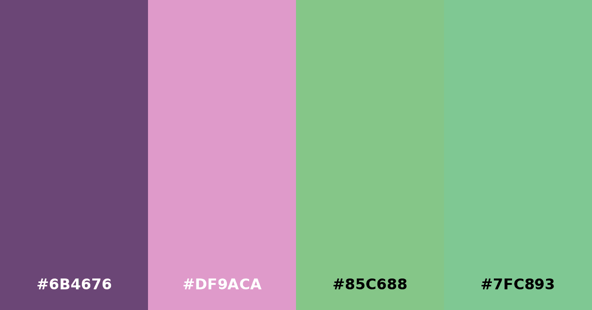 Color palette #6B4676 #DF9ACA #85C688 #7FC893