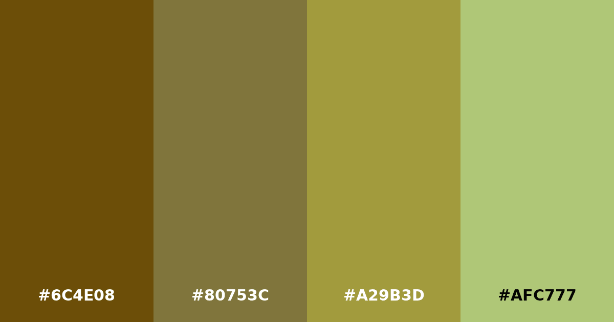 Color palette #6C4E08 #80753C #A29B3D #AFC777