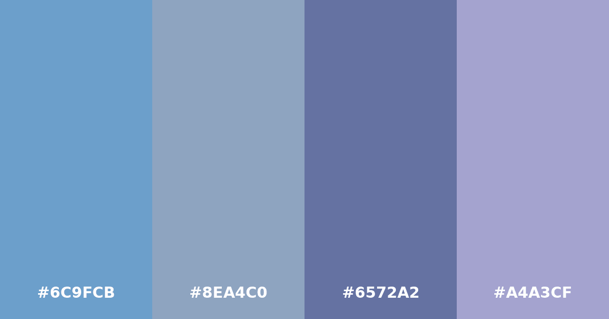 Color palette #6C9FCB #8EA4C0 #6572A2 #A4A3CF