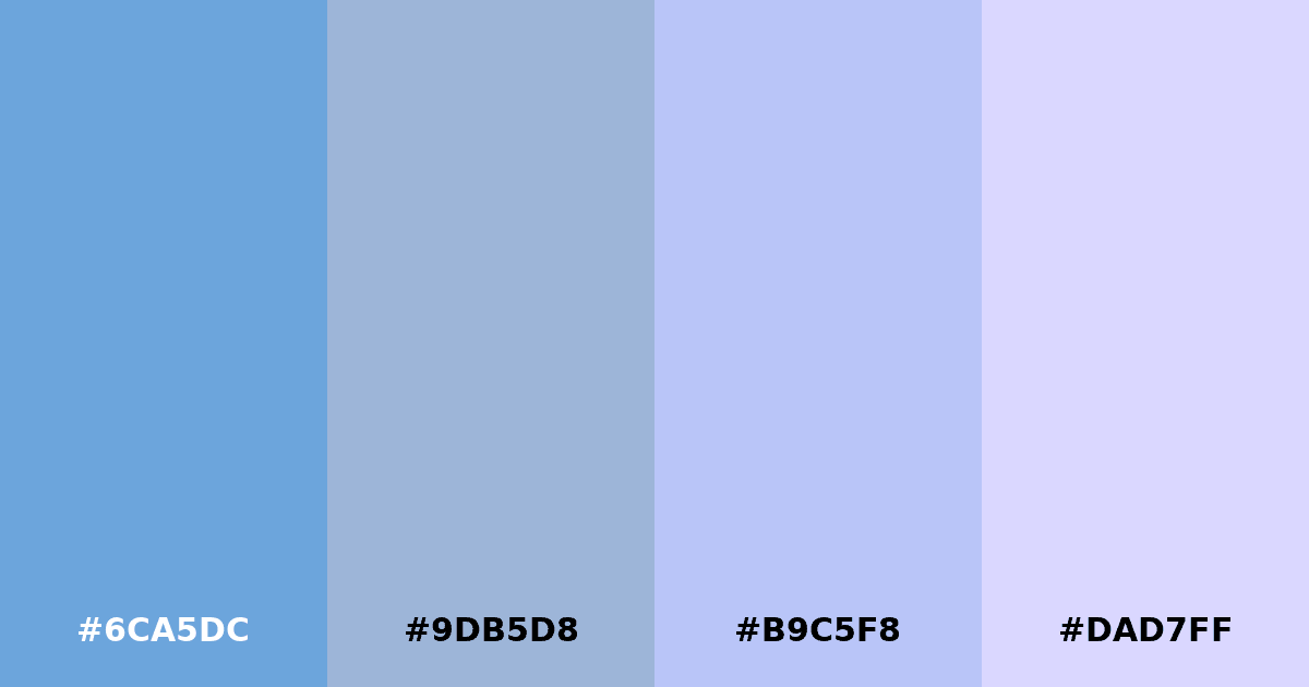 Color palette #6CA5DC #9DB5D8 #B9C5F8 #DAD7FF