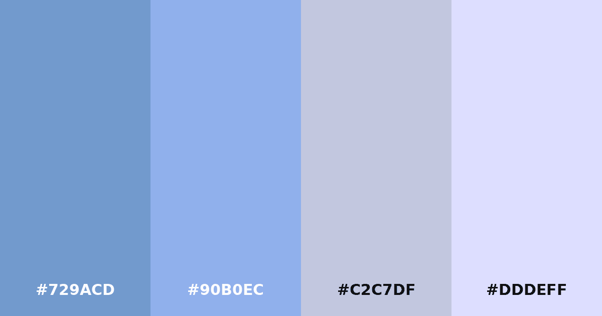 Color palette #729ACD #90B0EC #C2C7DF #DDDEFF