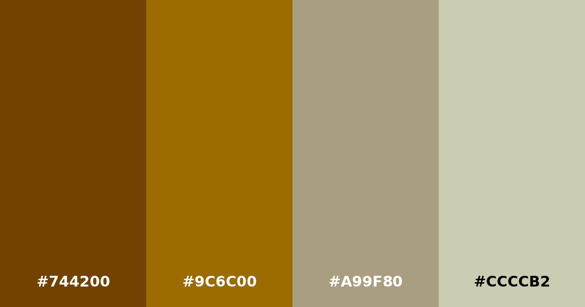 Color palette #744200 #9C6C00 #A99F80 #CCCCB2
