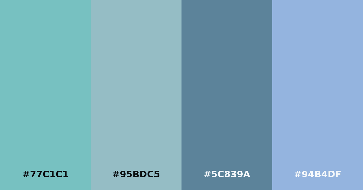 Color palette #77C1C1 #95BDC5 #5C839A #94B4DF