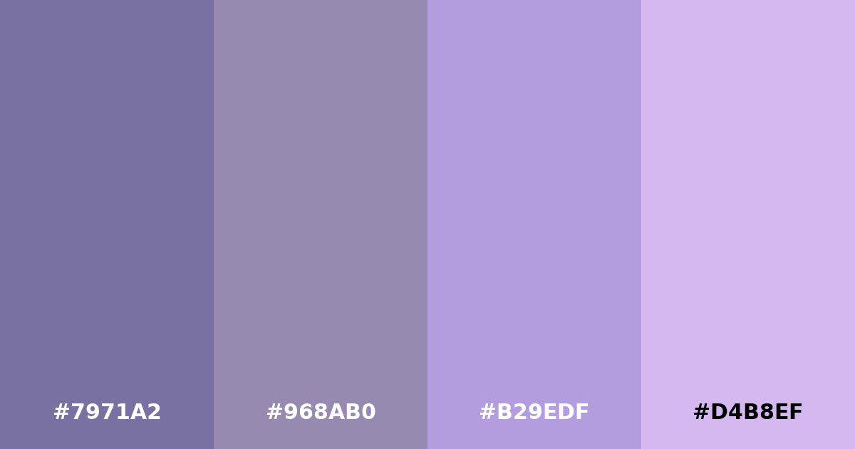 Color palette #7971A2 #968AB0 #B29EDF #D4B8EF