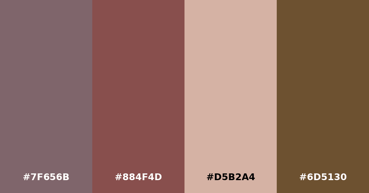 Color palette #7F656B #884F4D #D5B2A4 #6D5130
