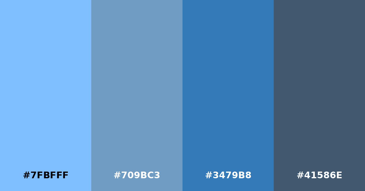 Color palette #7FBFFF #709BC3 #3479B8 #41586E
