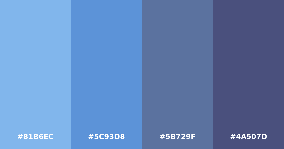 Color palette #81B6EC #5C93D8 #5B729F #4A507D