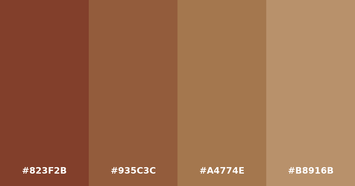 Color palette #823F2B #935C3C #A4774E #B8916B