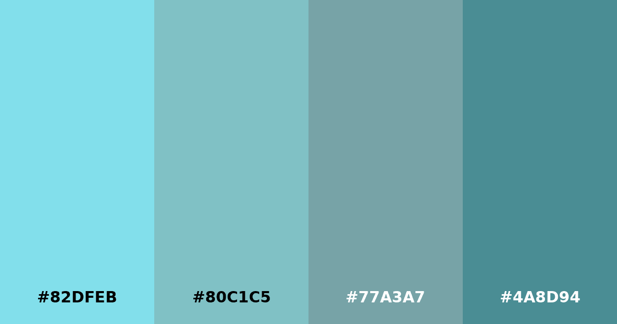 Color palette #82DFEB #80C1C5 #77A3A7 #4A8D94