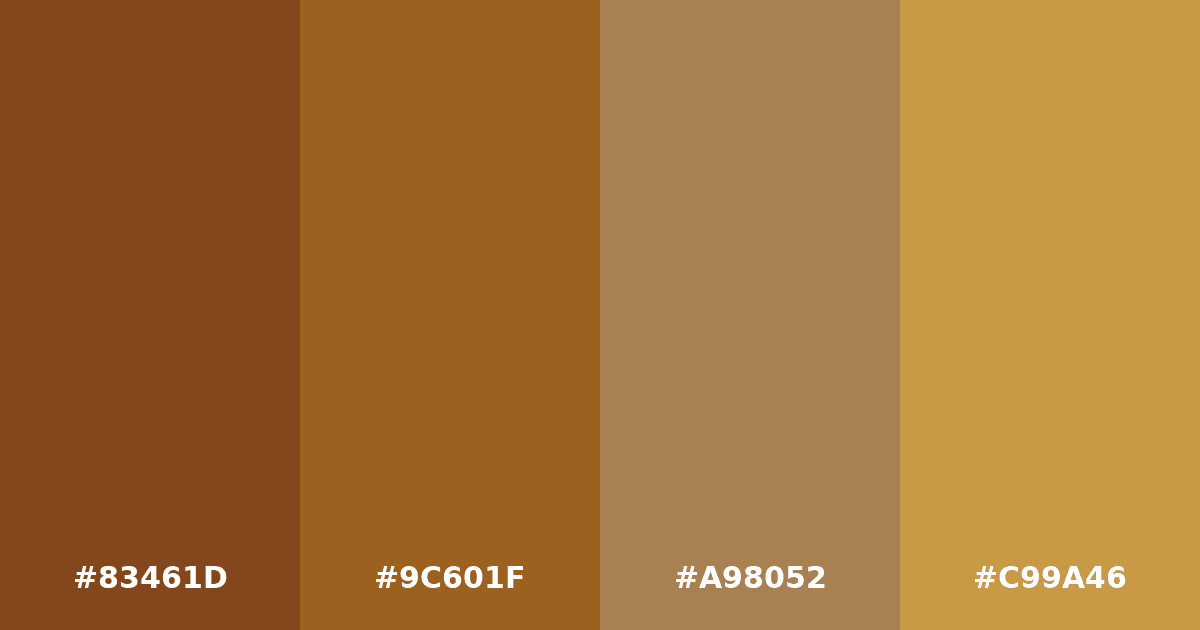 Color palette #83461D #9C601F #A98052 #C99A46