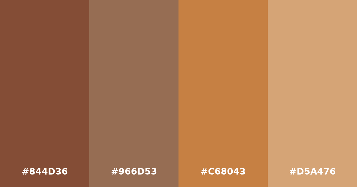 Color palette #844D36 #966D53 #C68043 #D5A476