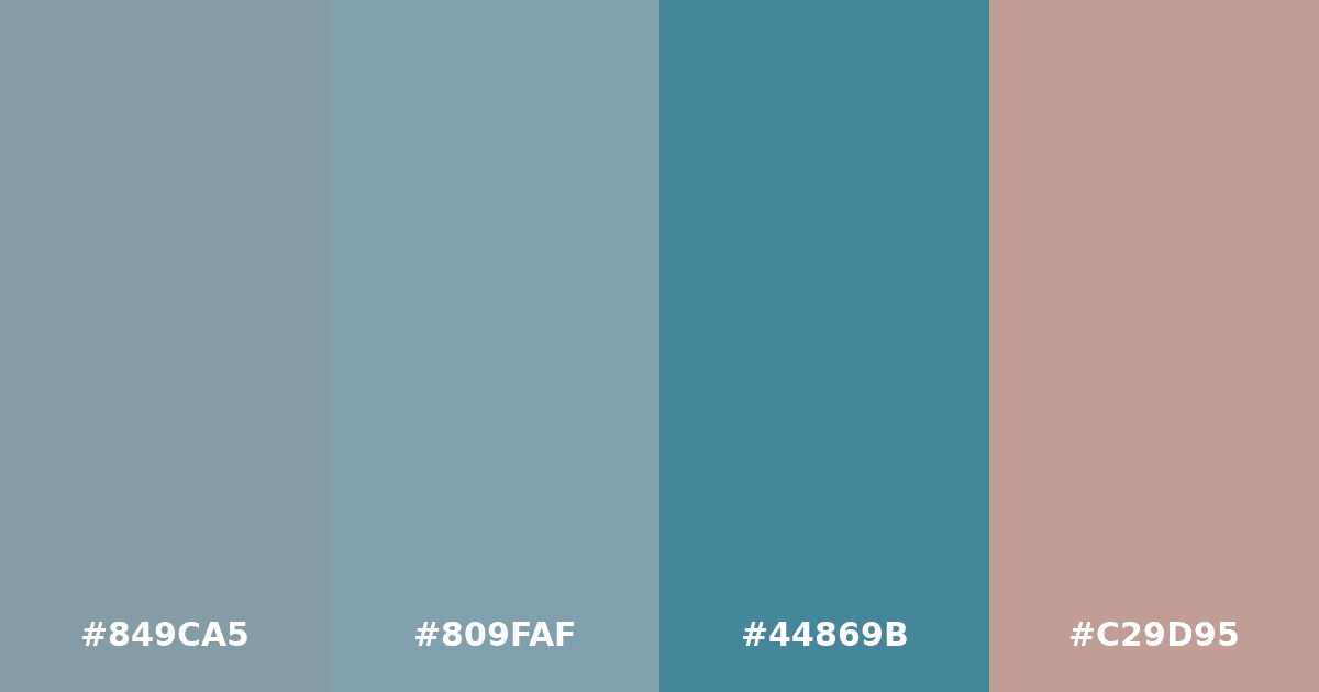 Color palette #849CA5 #809FAF #44869B #C29D95