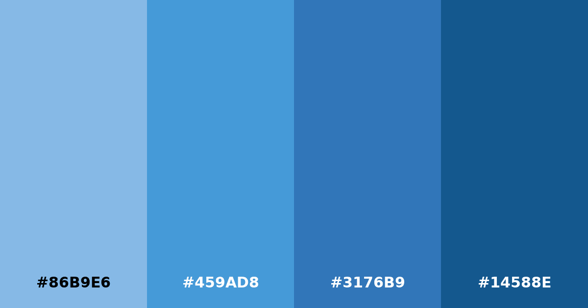 Color palette #86B9E6 #459AD8 #3176B9 #14588E