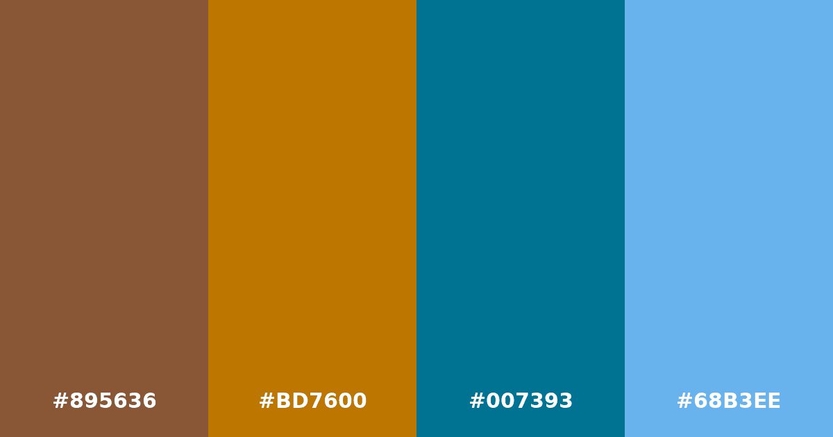 Color palette #895636 #BD7600 #007393 #68B3EE