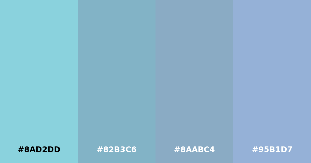 Color palette #8AD2DD #82B3C6 #8AABC4 #95B1D7