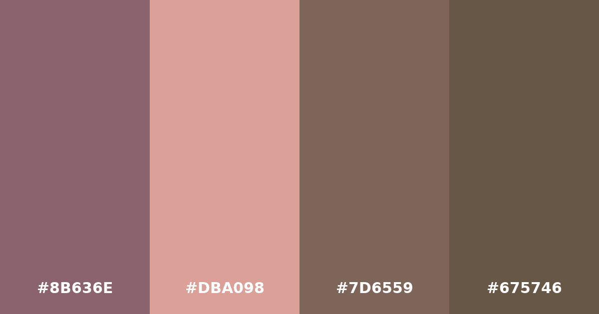 Color palette #8B636E #DBA098 #7D6559 #675746