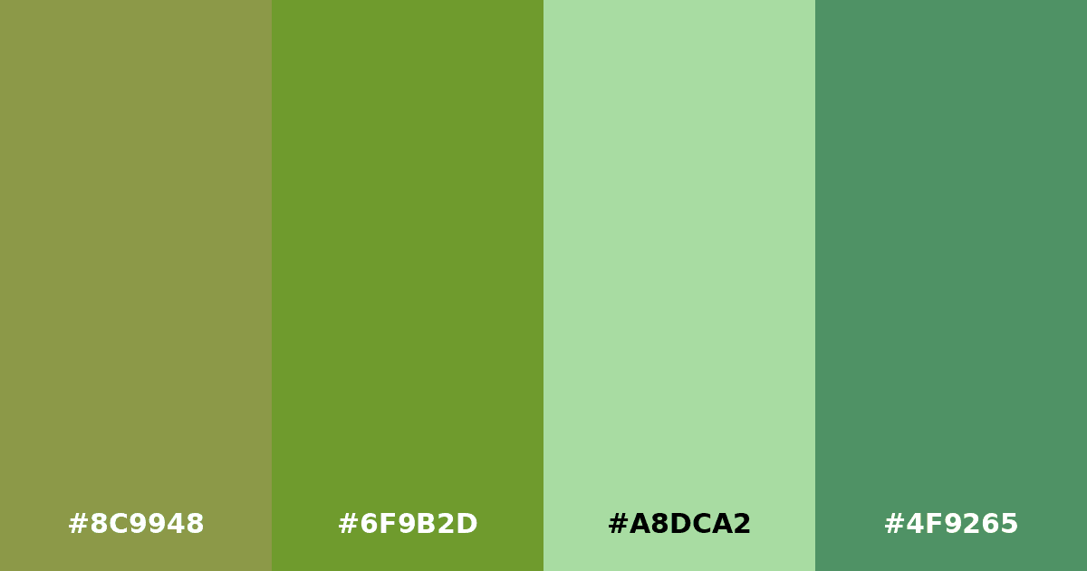 Color palette #8C9948 #6F9B2D #A8DCA2 #4F9265