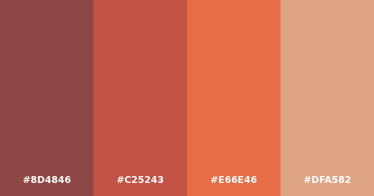 Color palette #8D4846 #C25243 #E66E46 #DFA582