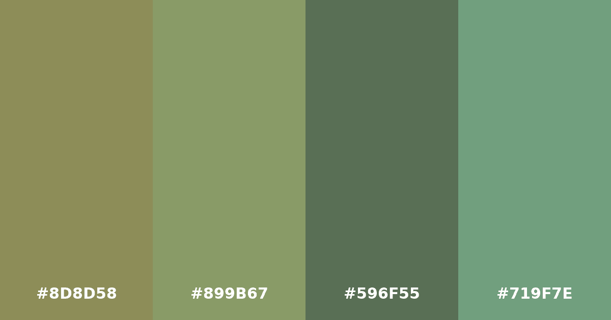 Color palette #8D8D58 #899B67 #596F55 #719F7E