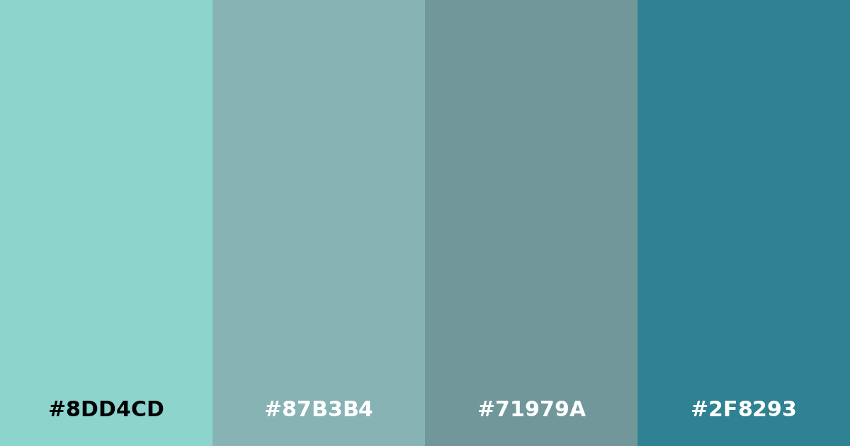 Color palette #8DD4CD #87B3B4 #71979A #2F8293