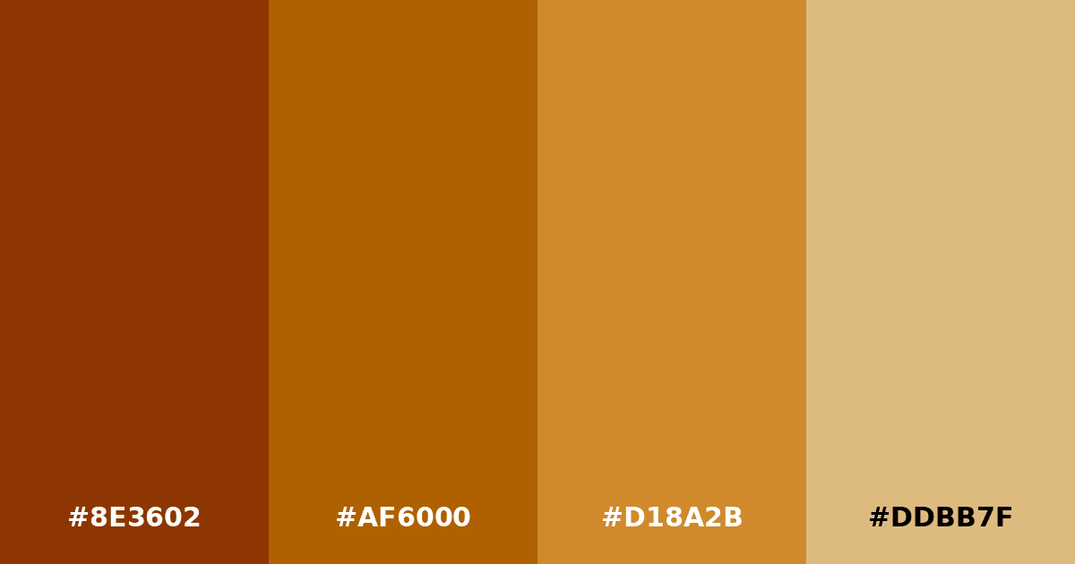 Color palette #8E3602 #AF6000 #D18A2B #DDBB7F