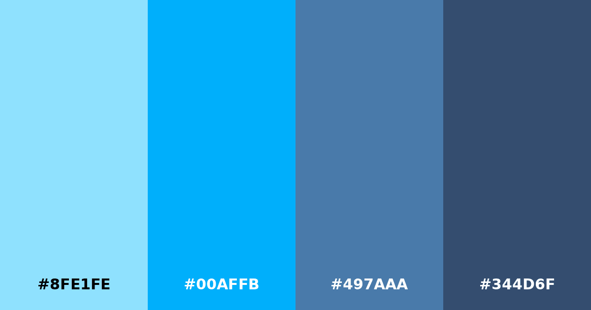 Color palette #8FE1FE #00AFFB #497AAA #344D6F