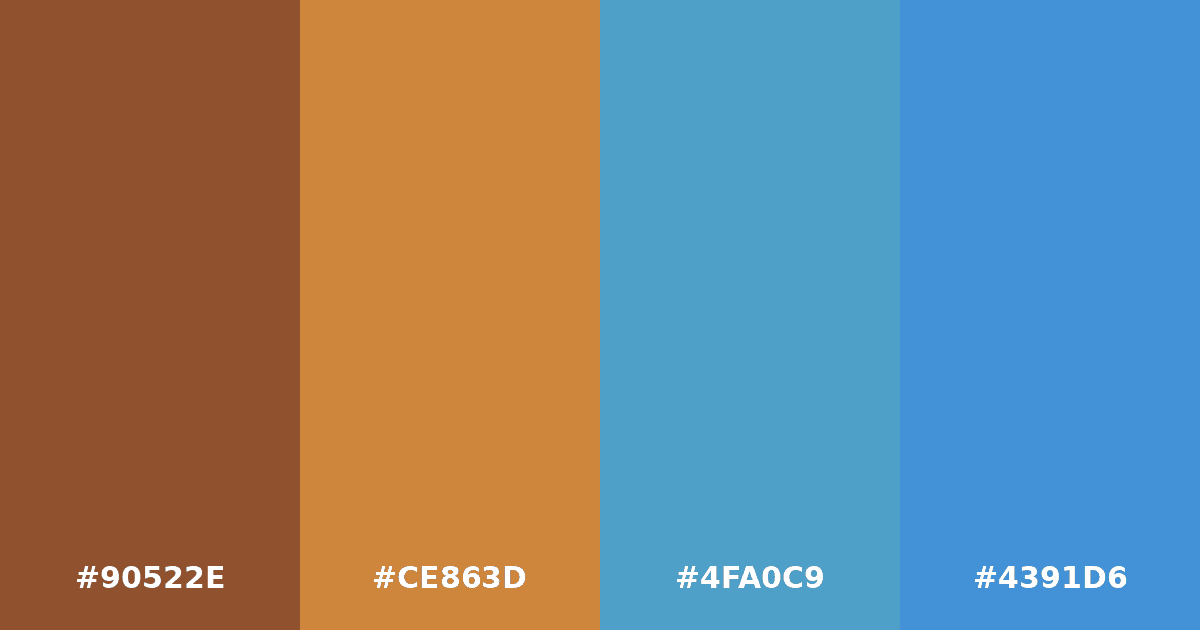 Color palette #90522E #CE863D #4FA0C9 #4391D6