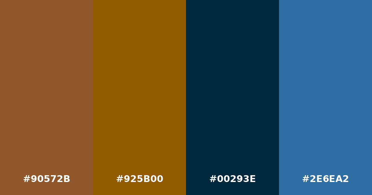 Color palette #90572B #925B00 #00293E #2E6EA2