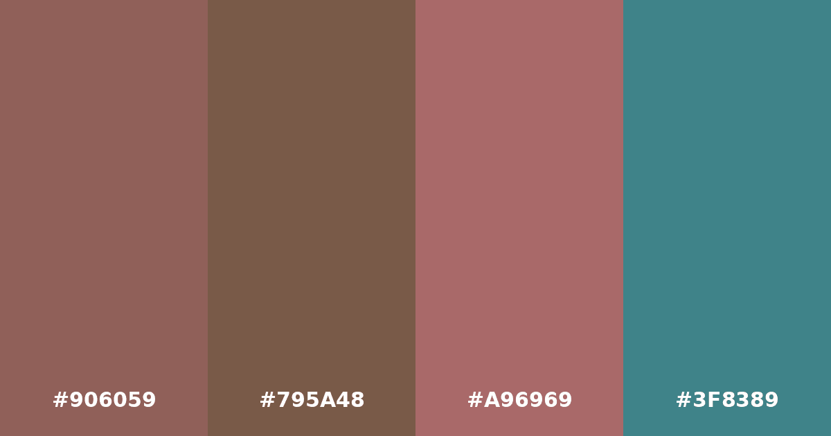 Color palette #906059 #795A48 #A96969 #3F8389
