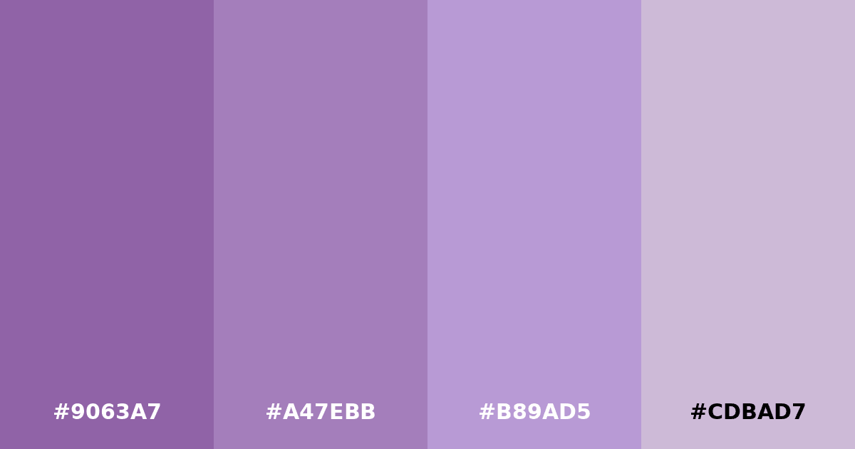 Color palette #9063A7 #A47EBB #B89AD5 #CDBAD7