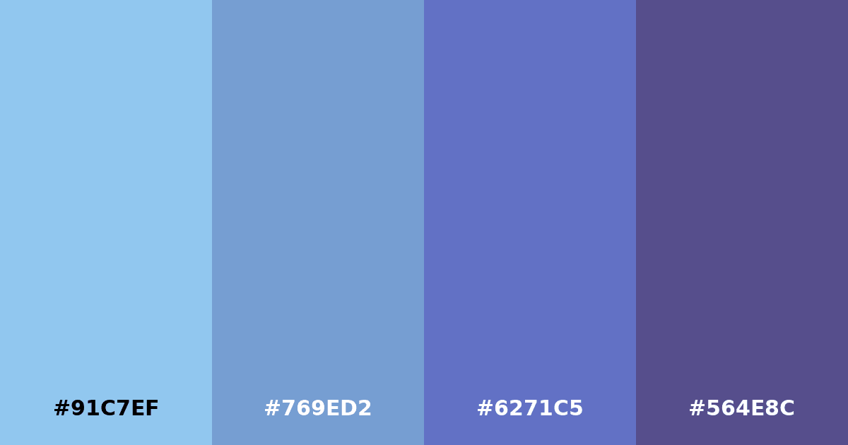 Color palette #91C7EF #769ED2 #6271C5 #564E8C
