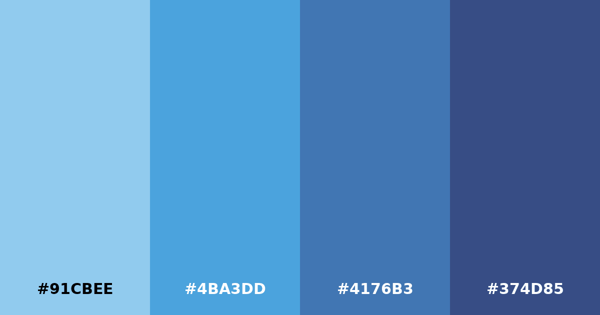 Color palette #91CBEE #4BA3DD #4176B3 #374D85