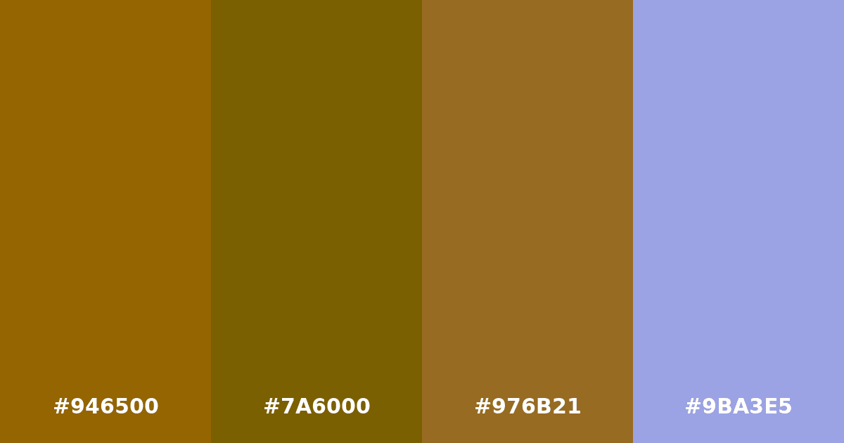 Color palette #946500 #7A6000 #976B21 #9BA3E5