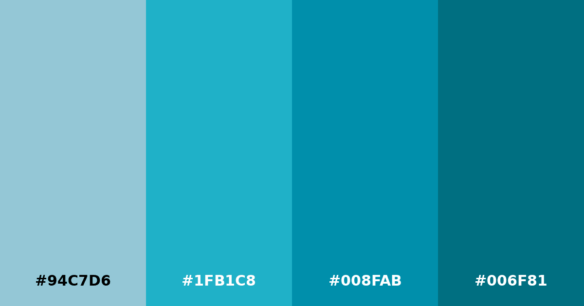 Color palette #94C7D6 #1FB1C8 #008FAB #006F81