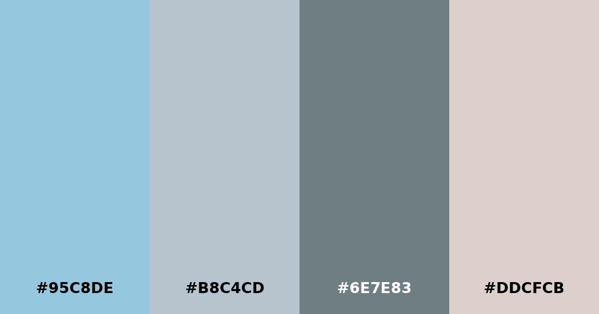 Color palette #95C8DE #B8C4CD #6E7E83 #DDCFCB