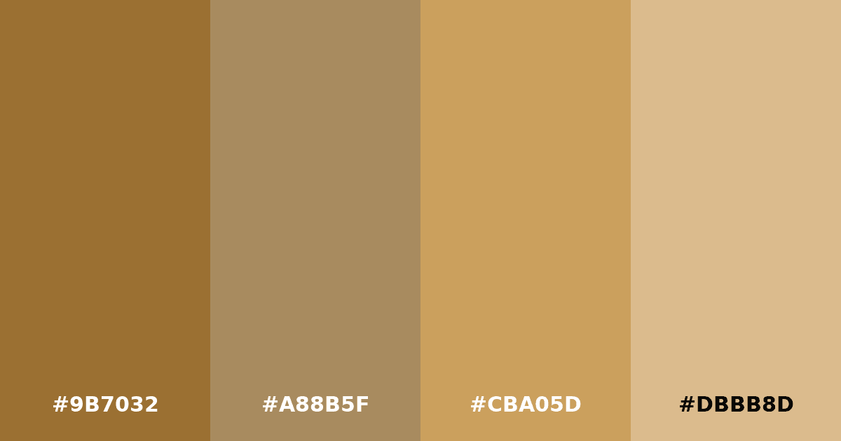 Color palette #9B7032 #A88B5F #CBA05D #DBBB8D