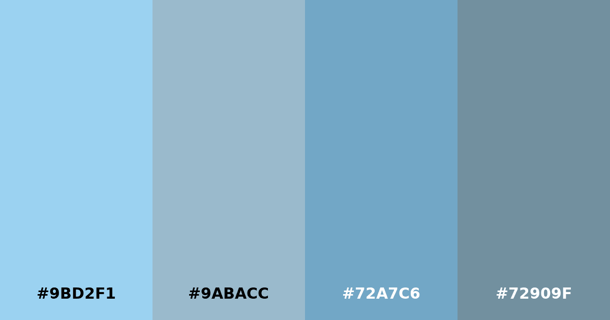 Color palette #9BD2F1 #9ABACC #72A7C6 #72909F