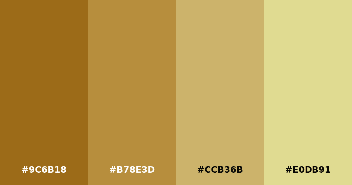 Color palette #9C6B18 #B78E3D #CCB36B #E0DB91
