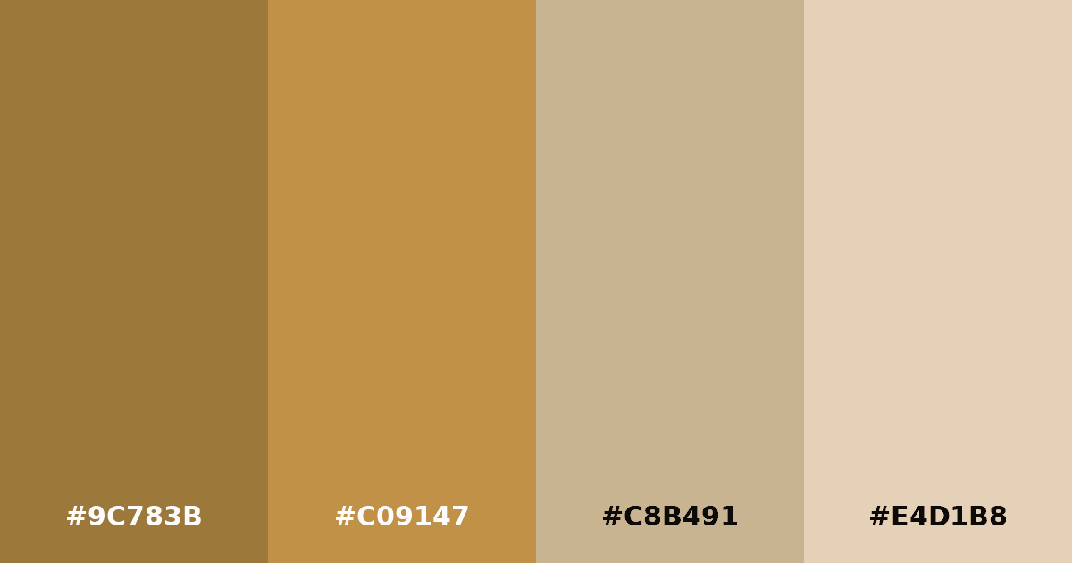 Color palette #9C783B #C09147 #C8B491 #E4D1B8