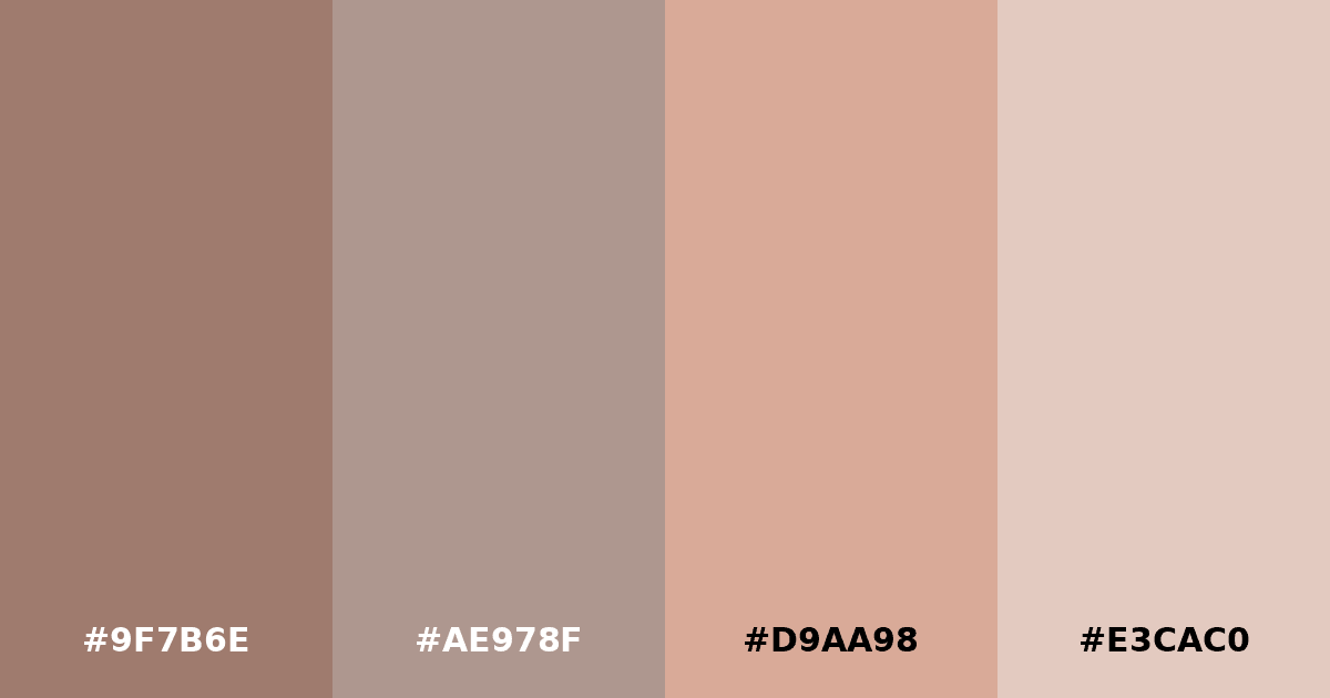 Color palette #9F7B6E #AE978F #D9AA98 #E3CAC0
