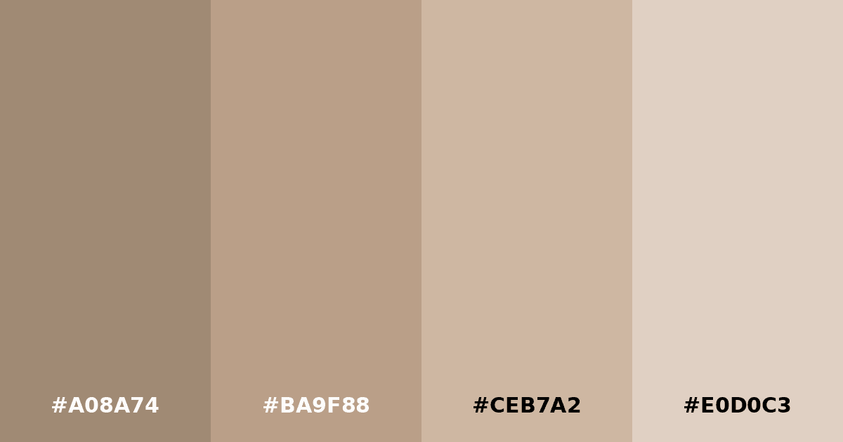 Color palette #A08A74 #BA9F88 #CEB7A2 #E0D0C3