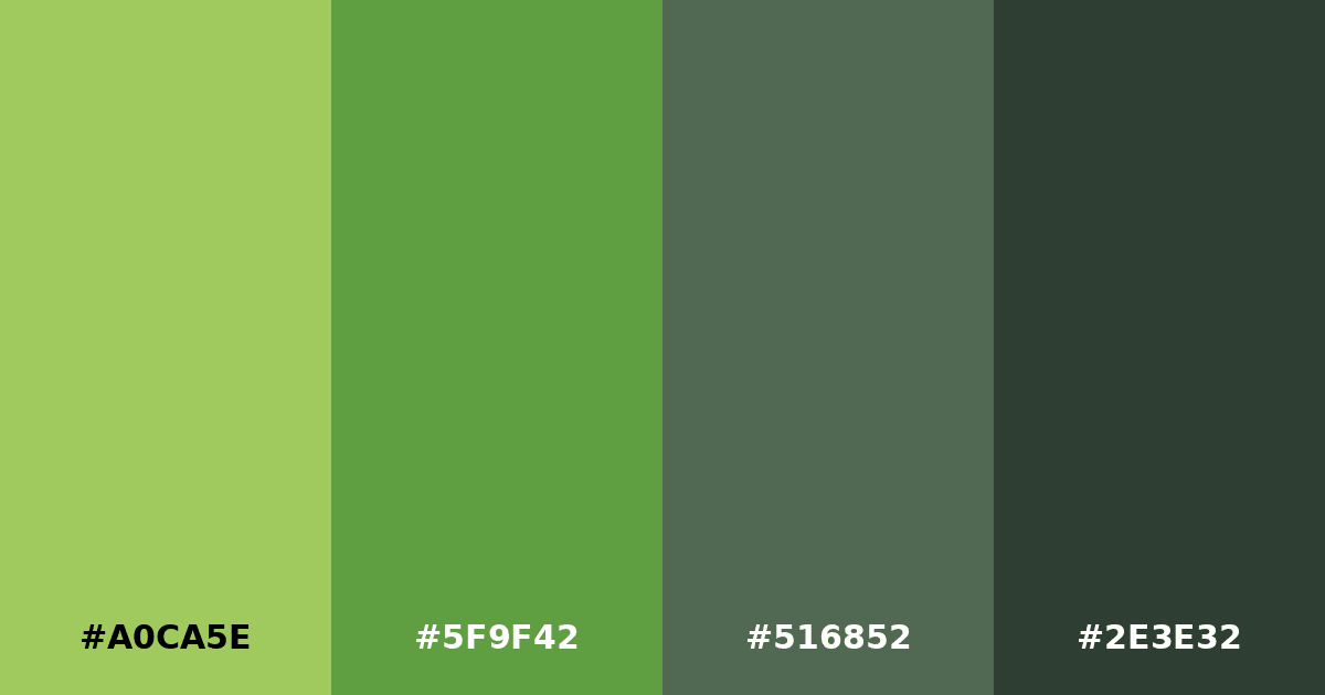 Color palette #A0CA5E #5F9F42 #516852 #2E3E32