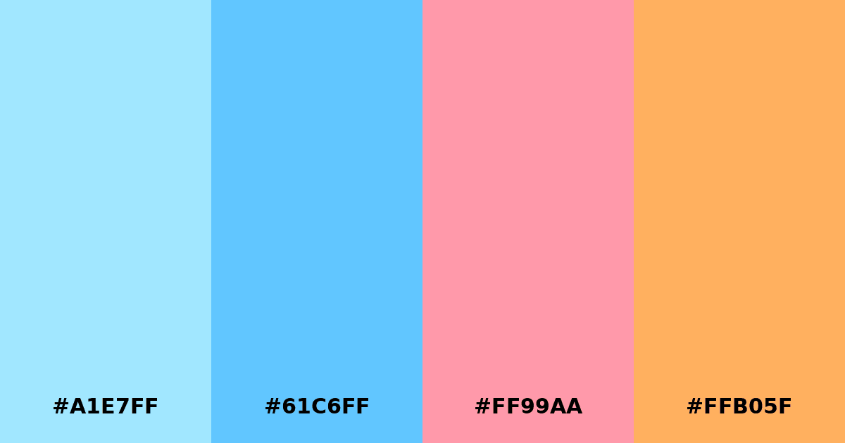 Color palette #A1E7FF #61C6FF #FF99AA #FFB05F