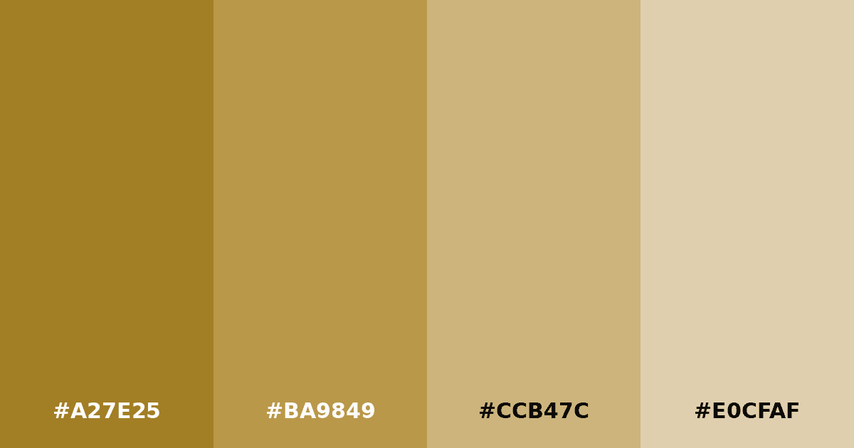 Color palette #A27E25 #BA9849 #CCB47C #E0CFAF