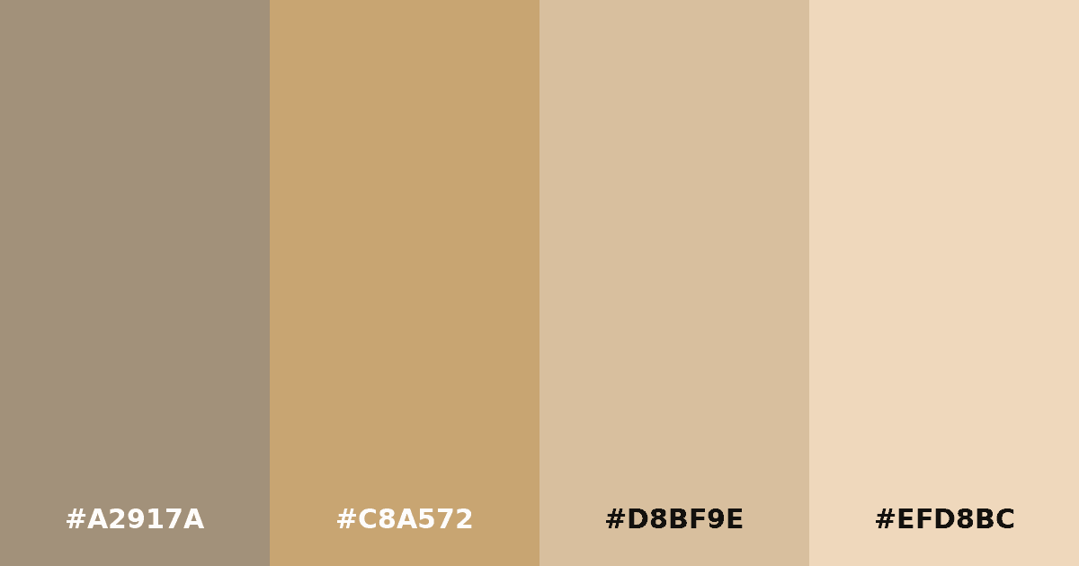 Color palette #A2917A #C8A572 #D8BF9E #EFD8BC