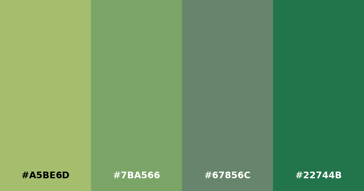 Color palette #A5BE6D #7BA566 #67856C #22744B