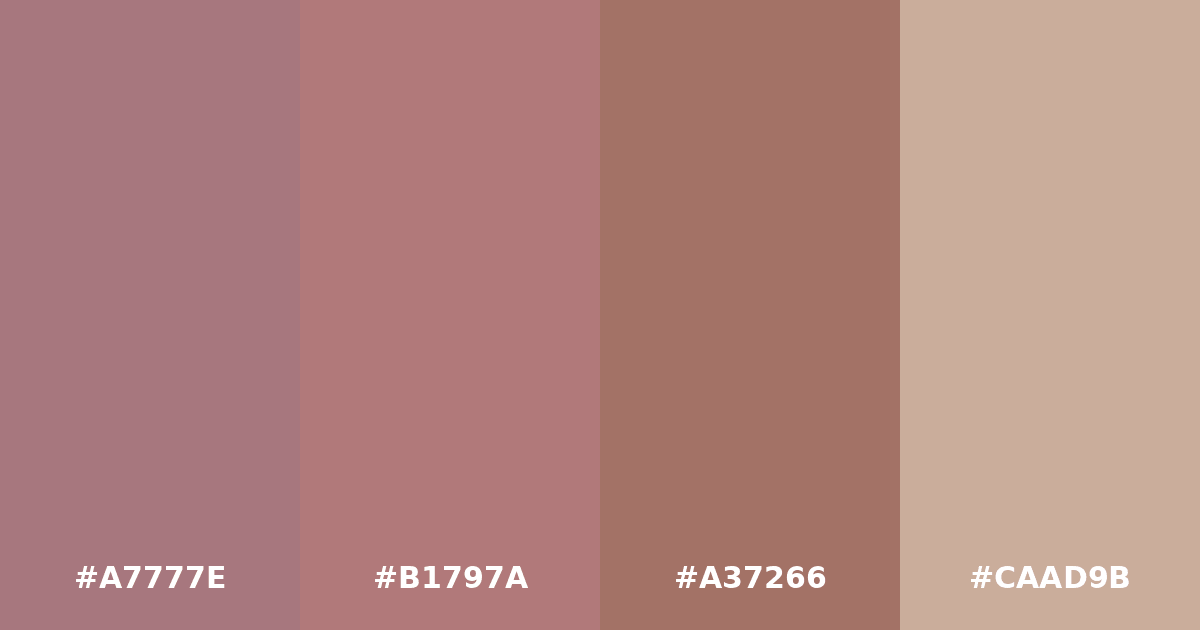 Color palette #A7777E #B1797A #A37266 #CAAD9B
