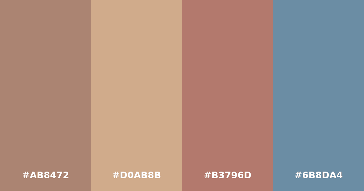 Color palette #AB8472 #D0AB8B #B3796D #6B8DA4