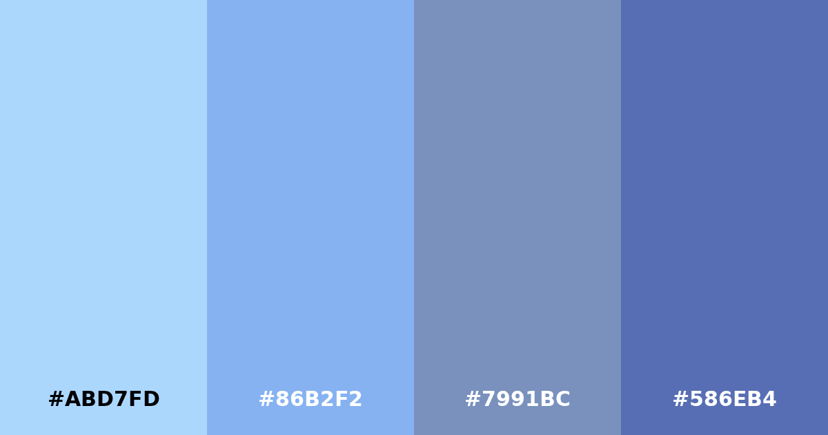 Color palette #ABD7FD #86B2F2 #7991BC #586EB4