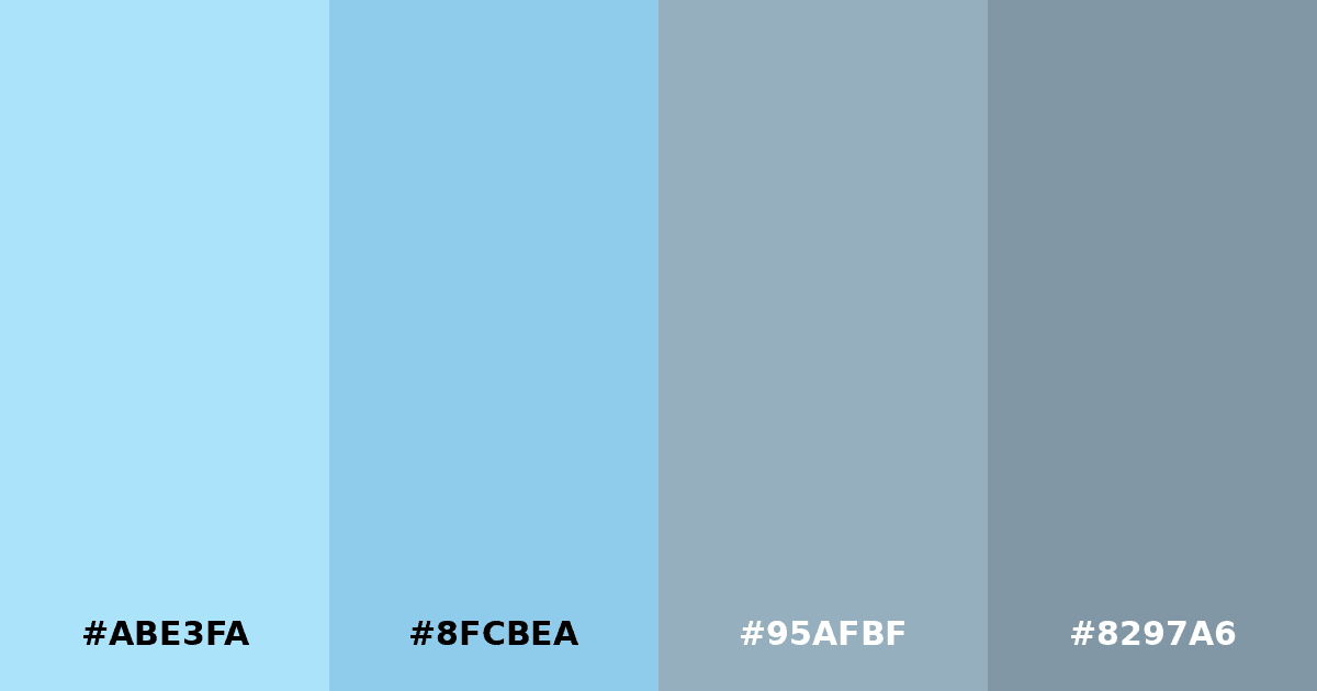 Color palette #ABE3FA #8FCBEA #95AFBF #8297A6